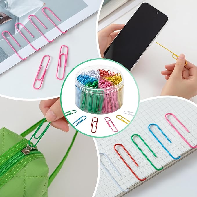 Paper Clips Colorful, 300PCS Jumbo 2 inch, Durable and Rustproof, Large Great for Office School Organizing (Multicolored, 2 inch)