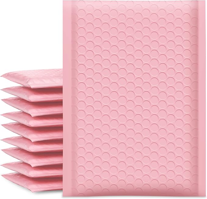 UCGOU Bubble Mailers Padded 5x8.6" Usable Size 5x7" Light Pink 100 Pack | Waterproof Lightweight Mailing Packages,Opaque Self Seal Adhesive Boutique Padded Shipping Bags for Jewelry Makeup Supplier