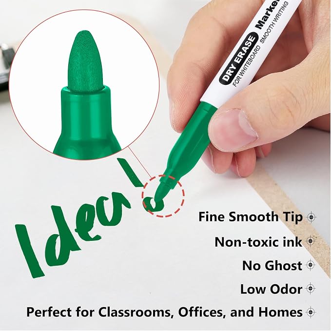 SFAIH Fine Tip Dry Erase Markers, 48 Pack, Green, Low Odor, Non-Toxic