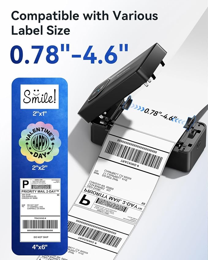 TATTMUSE Bluetooth Thermal Shipping Label Wireless 4x6 Label Printer | Printer for Small Business and Shipping Packages, Compatible with iPhone Android Windows Mac, Amazon, USPS, UPS, Black