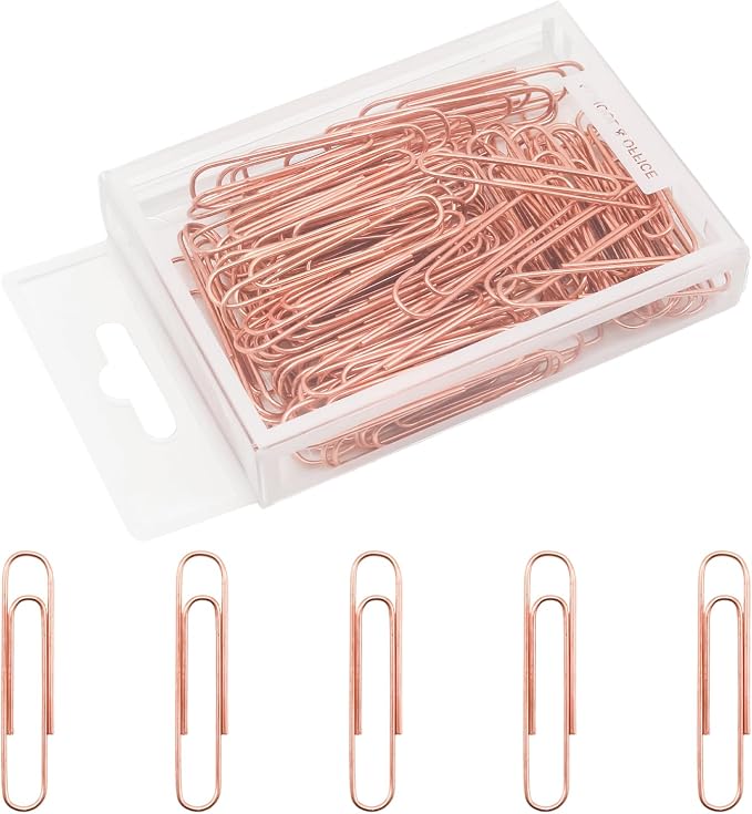 100 Pcs Rose Gold Paper Clips, 2 Inch (50mm) Colorful Paperclips | Reusable Big Paperclips, Colored Jumbo Paper Clips, Rust Proof, for Office, School, DIY, Bookmarks and Document Organization