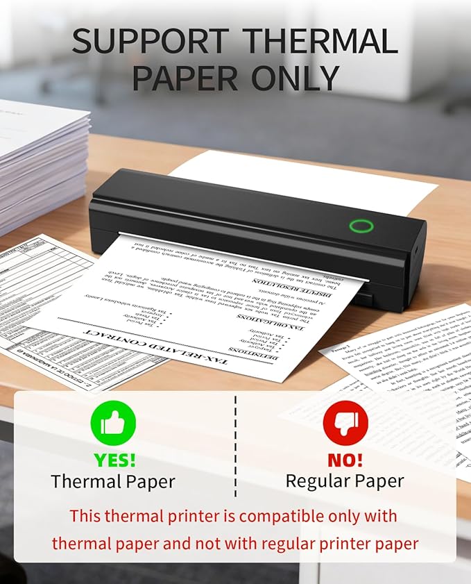 NDYIN Portable Printers Wireless for Travel, N80 Wireless Thermal Printer Bluetooth Inkless Printer Support 8.5" X 11" US Letter & A4, Compatible with iOS, Android, Laptop