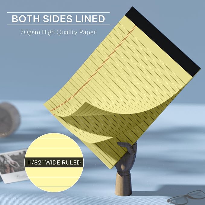 20 Pack Legal Pads 8.5 x 11 Double-Sided Printing Wide Ruled Yellow Notepad | Perforated Lined Pad 8.5x11 Letter Size Writing Pads 70gsm Recycled Paper Legal Ruled Universal Writing Pad,30 Sheets/Notepad