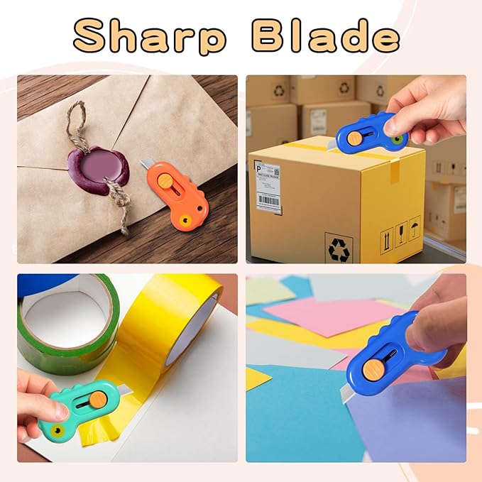 Harita Box Cutter Utility Knife Mini Retractable Lanyard Hole, Alloy Steel Blade, 6 Piece, Lightweight Letter Opener, Cute Animal Shaped Dinosaur