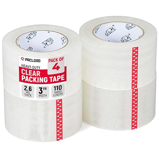 3" x 110 Yards Clear Packing Tape, Pack of 4 - Heavy-Duty 2.6 Mil Thick Carton Sealing Tape with Industrial Strength Adhesion for Packaging, Moving, or Shipping Boxes | Heavy-Duty 2.6 Mil Thick Carton Sealing Tape with Industrial Strength Adhesion for ...
