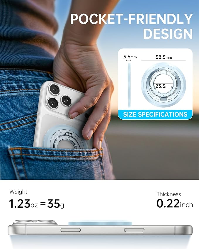 SYNCWIRE Magnetic Phone Ring Holder, for MagSafe Phone Grip Stand Kickstand | 360° Rotation, Double-Sided Magnet, Cell Phone Grip Finger Holder, for iPhone 17 16 15 14 13 12 Pro Max, MagSafe Accessories