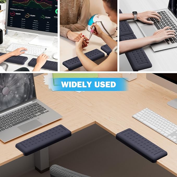Leolee L-Shaped Desk Elbow Pads for Desk, Deep Blue Memory Foam Arm Rest | for Desk with Non-Slip Base, Ergonomic Desk Edge Cushion, Wrist Rest for Computer Keyboard, Typing, Office, Home (2 Piece)
