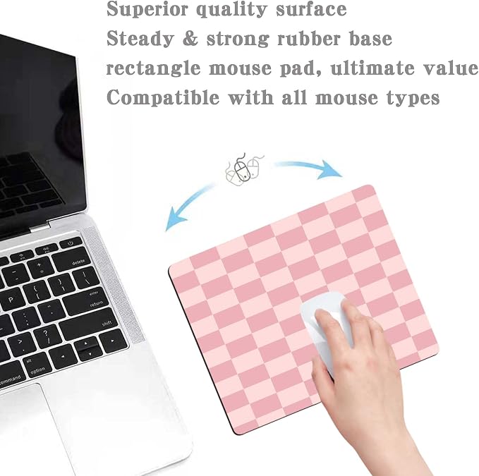 Pink Mouse Pads for Desk, Checkered Pattern Mouse Pad, Square Premium Texture Computer Cute Mousepad for Office Work Home,Non-Slip Rubber Gaming Mouse Pads Modern Aesthetic