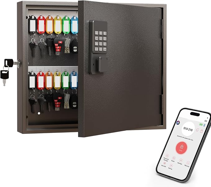 WeHere 60 Key Lock Box, Smart Key Cabinet with Key Management System, App, Bluetooth, Dynamic/Static Password, WiFi Unlock(Sold Separately), Wall-Mount Commercial Key Storage Box for Office, School