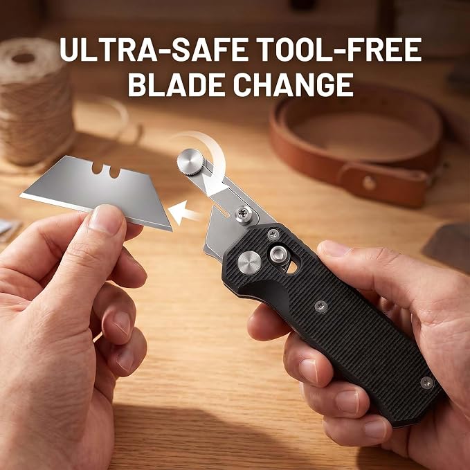 Folding Utility Knife, Pocket Knife, Box cutter Knife with Pocket & Rail Lock, Durable Razor Knife for Home Office Warehouse Everyday Carry, Gift for Men Women（Black）