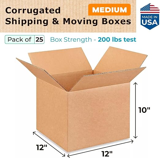 Medium Moving & Shipping Boxes 12"L x 12"W x 10"H (25-Pack) - Extra Strength 200 lb vs Regular - Corrugated Cardboard Boxes - Packing Box for USPS, UPS, FedEx - Box for Packing by IDL Packaging | Extra Strength 200 lb vs Regular - Corrugated Cardboard ...