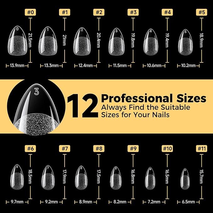 UNA GELLA Almond Nail Tips, Pre-shape Short Almond Gel Nail Tips 240Pcs Full Cover Soft Gel Fake Nails No C Curve Press On Nails For Women Girl At Home DIY Salon with Box 12 Sizes