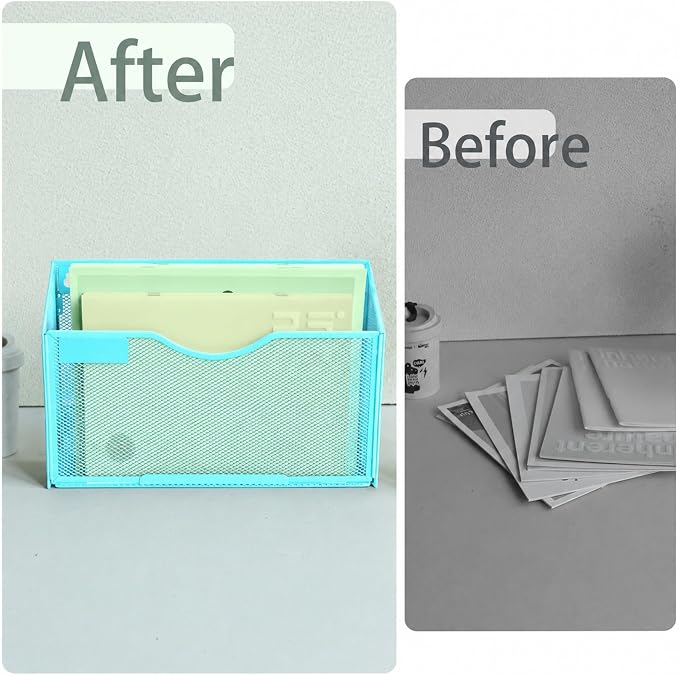 1 Pocket Mesh Wall File Holder Organizer Office Hanging File Folder Magazine Rack, Nametag Label Hooks Set Included (Blue)