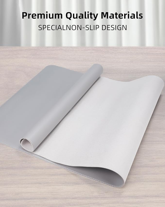 AFIING Leather Desk Pad Protector- 48" x 17" Office Desk Mat, Non-Slip PU Leather Mouse Pad, Waterproof Desk Blotter Mat, Desk Cover Mat for Office and Home (Light Grey)