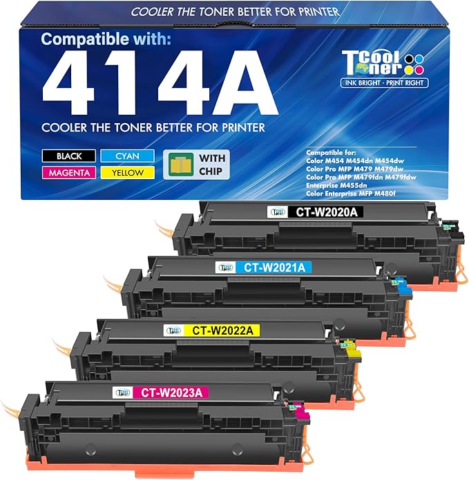 414A Toner Cartridges 4 Pack for HP 414A 414 414X W2020A M479fdw M479fdn | Compatible for HP Color LaserJet Pro MFP M479fdw M479fdn M479dw M479 M454dw M454dn M454 M480f M455dn Printer Ink B/C/Y/M