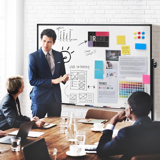 OLIXIS Magnetic Whiteboard with Wheels 46" x 32", Dry Erase Board with Adjustable Rolling Stand, Heavy-Duty Aluminum Frame & Accessory Tray for Office, Classroom, Home & Presentations, Black