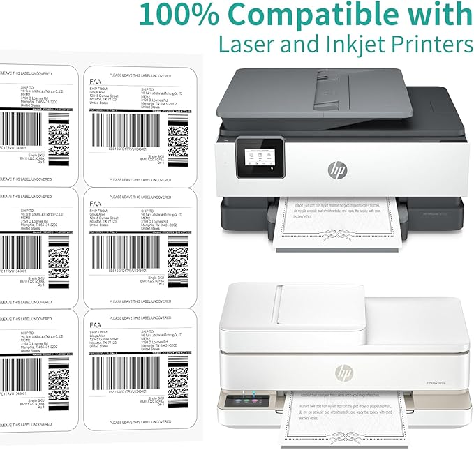 100 Sheets 6 up Labels, Shipping Address Labels 3-1/3" x 4" for Laser & Inkjet and Copier Printer, 6 up Self Adhesive Sticker (600 Labels Total)
