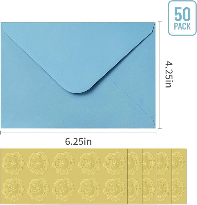 50 PCS Blue Colorful A4 Envelopes,4x6 Envelopes for Invitations | 4x6 Envelopes for Greeting Cards, Great for Invitations, Wedding Invitation, Birthday, Baby Shower, Graduation