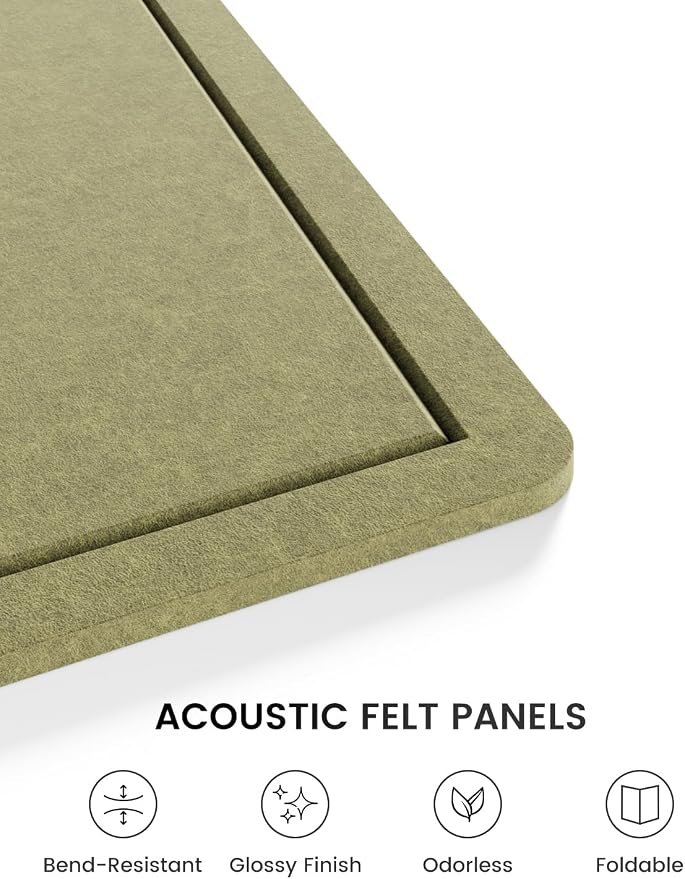 Fluxynara 35.4" x 23.6" Bulletin Board, Olive Green | Cork Board Alternative with 12 Removable Adhesive Tabs, Foldable Felt Pin Board for Home, Office, Classroom & Dorm