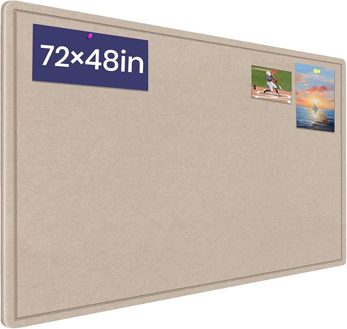 Large Bulletin Board 72" x 48" Felt Cork Board,Decor Pin Board, Beige Brown | Cork Board Alternative for Wall, Foldable Self-Adhesive Vision Board Prayer Board with Pushpins for Home Office Classroom