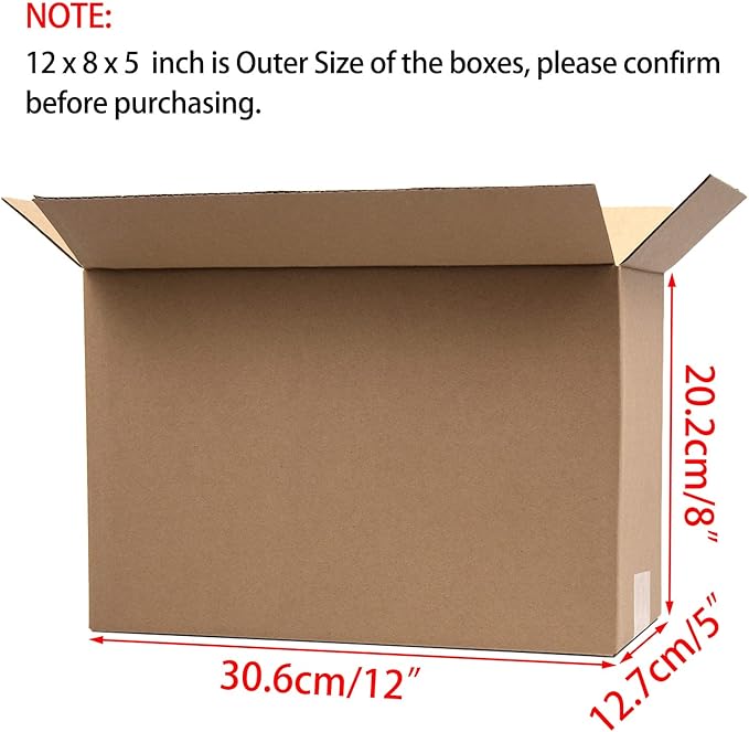 12x8x5 Inches Shipping Boxes, Brown Corrugated Cardboard Boxes for Small Bussiness, 25 Pack