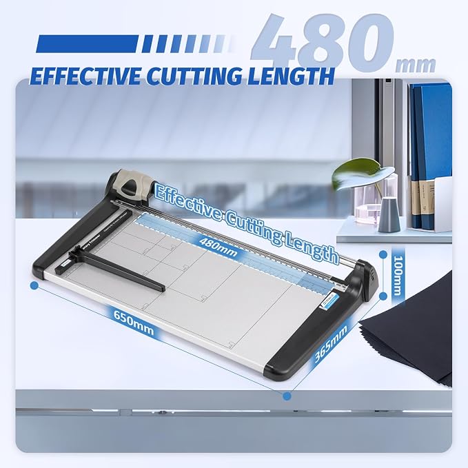480mm(18.90") Rotary Paper Trimmer, 15 Sheets Heavy Duty Paper Trimmer | Sharp & Safe Blade, Effective for A3-A6 Sizes, Commercial Grade Rotary Paper Cutter for Home/Office/School, Black & Silver