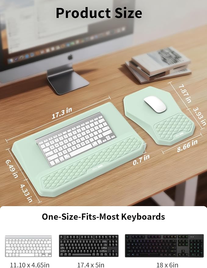 3-in-1 Ergonomic Keyboard Stand with Wrist Rest & Mouse Pad Set,Light Green | Comfy Keyboard Riser Holder Soft Mousepad with Massage Design, Memory Foam and Non-Slip PU Base for Pain Relief