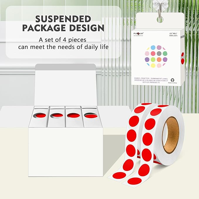 PARLAIM 4000 Pack Red Dot Stickers, 1/2 inch Round Circle Label 4 Rolls Permanent Adhesive Color-Code Sticker Labels in Dispenser Box