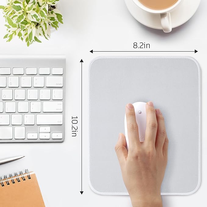White Mouse Pad, Nice and Cute Mouse Pad, Splash-Proof Textured 10.2 x 8.2Inch, Stitched Edge Non-Slip Waterproof Rubber Mouse Pad