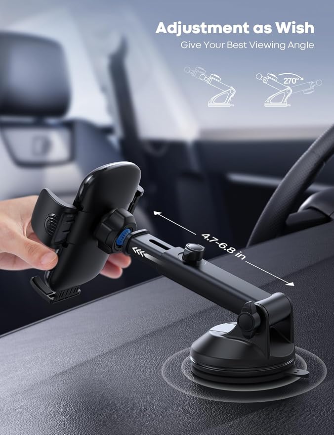 Lamicall Car Phone Holder Military-Grade Suction Cup Dashboard Windshield | 360° Rotation Phone Holders for Your Car, Quick Release Adjustable Phone Mount for Car Truck for iPhone 17 16 15 14 Pro Max