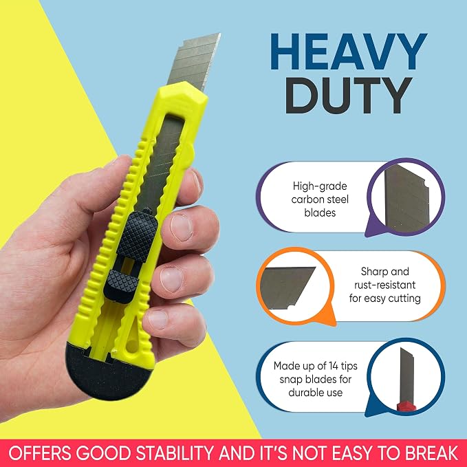 Bulk Utility Knives, Retractable Box Cutter for Cartons, Cardboard and Boxes, 18mm Wider Razor Sharp Blade, Smooth Mechanism, Perfect for Office and Home Use, 10 Pack, Black Color