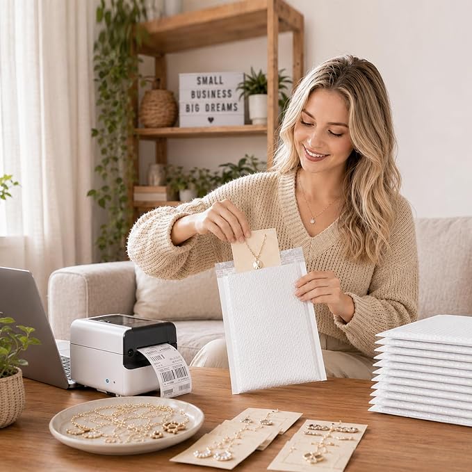 Metronic White Bubble Mailers 6x10 Inch 100 Pack Self-Seal Padded Envelopes | Usable Size 6x9 Self Seal Thick Padded Mailers Cushion Waterproof Mailing Envelopes Bubble Padded for Mailing Makeup Jewelry