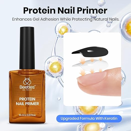 Beetles 3Pcs 15ml HEMA-Free Nail Prep & Glue Set, Professional Protein Nail Prep Acid-Free Dehydrate Bond Primer, TPO Free 9 in 1 Glue Gel for Nail Tips Clear Press On Nails Extension