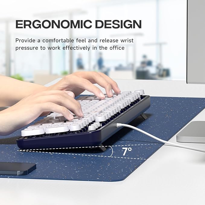 Computer Keyboard Wired, Plug and Play USB Retro Round Typewriter Keyboard, Full Size Wired Keyboard with Foldable Stands for Laptop and Office PC