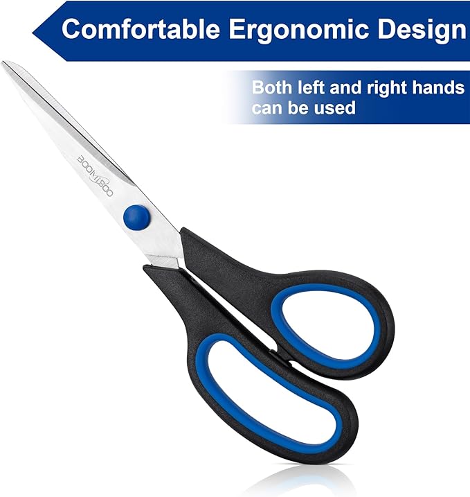Scissors, BOOMIBOO 8" All Purpose 24 Pack - Comfort-Grip Scissors for Office Desk Accessories Sewing Fabric Home Craft School Supplies, Teacher/Class Supplies, Right/Left Handles