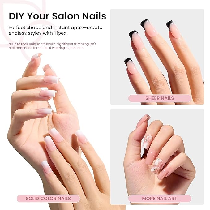 Beetles Tipex Instant Apex Nail Tips, Short Square, 16 Sizes |00–14, 192pcs, Built-In Apex, No Builder Gel Required, Thicker Strong Acrylic Tips for DIY Nail Extensions