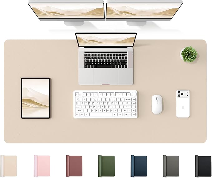 YSAGi 47.2" x 24" Large PU Leather Desk Mat for Keyboard and Mouse - Waterproof Non-Slip Desk Pad Protector for Office, Home, Writing Desk, Beige