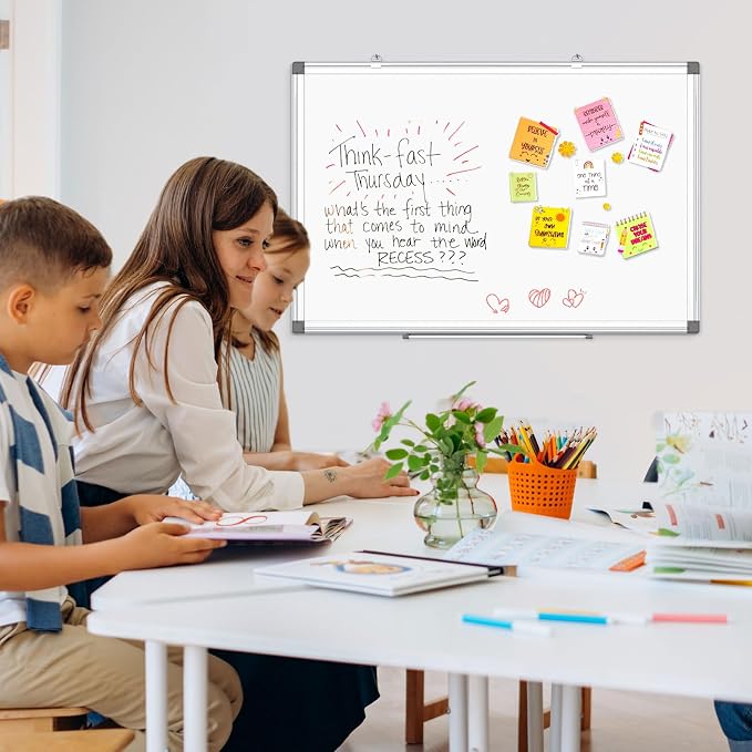 4 Pack Double-Sided Magnetic Aluminum Frame Whiteboard, 36" x 24" | White Board for Wall, Hanging Mounting White Board Dry Erase Board Marker Board for Kitchen, Memo, School, Home, Office