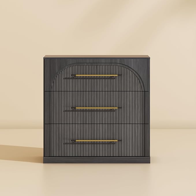 BELLEZE Bookcase with 3 Drawers, Modern Book Shelf with Metal Handle, Wood Bookshelves for Living Room Office Entryway (Ebony)