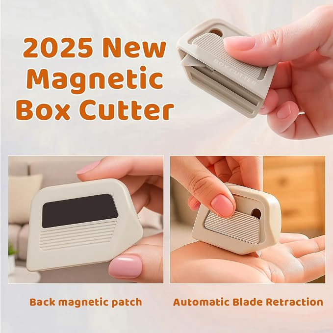 Mini Ceramic Paper Cutter, Magnetic Box Cutter with Safety Ceramic Blades, 4-Pack for Cardboard and Food Packaging, Safe for Kids 14+ and Office Use (Black&White)