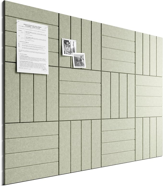 Bumusty 48"x 36" Large Felt Bulletin Board Tiles, Sage | 12-Pack Cork Board Alternative, Wall Decor, 30 Pushpins, 60 Adhesive Tabs, Vision Board, Office, Classroom, Home, Dorm