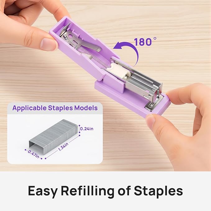 Mini Stapler with 2000 Staples, 30 Sheet Capacity, Jam-Free, Purple | Small Desktop Stapler with Staple Remover, for Office, School, Home, Travel, Students, Teachers, and Home Office Use