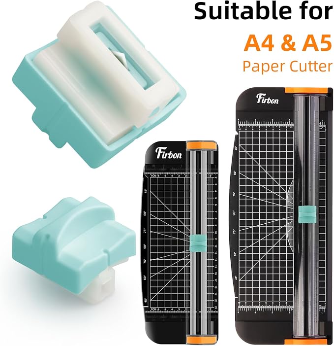 Firbon Paper Cutter Replacement Blades, Refill Blades for A4 A5 Trimmers | 2 Pieces Green Blade Set | Spring-loaded Safety Design | Compatible for Paper Trimmer Slicer