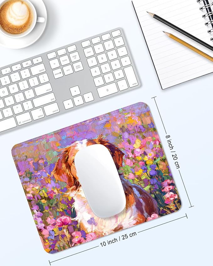 Mouse Pad, Cute Mouse Mat, 10" x 8", Colorful Oil Painting Dog | Square Waterproof Gaming Computer Mat, Textured Top, Stitched Edges, Non-Slip Rubber Base for Office Home Laptop Keyboard