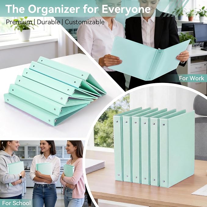 SUIN 1 Inch 3 Ring Binder, Clear 1'' View Presentation Binders with 2 Pockets, Fits 8.5 x 11 Letter Size, Durable Polypropylene, Non-Stick & PVC-Free for School, Office & Home (Brushed Green)