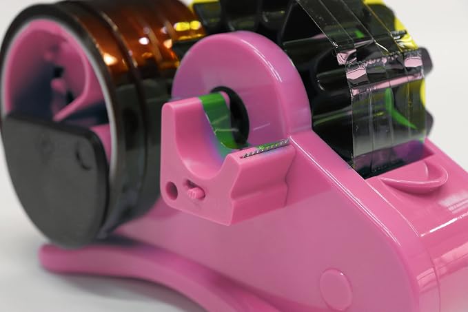 Enskatec Heat Tape Dispenser Sublimation with Compartment Slots, Semi-Automatic, Multiple Roll Cut 1" & 3" Core Double Reel Cores Sublimation for Heat Transfer Tape, Pink