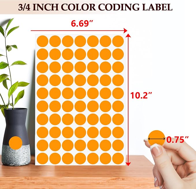 PARLAIM 3/4 Inch Coding Circle Sticker Labels,Pack of 1050 Round Color Code Dot Labels Stickers for Home Office Marking,Organizing (Fluorescent Orange)