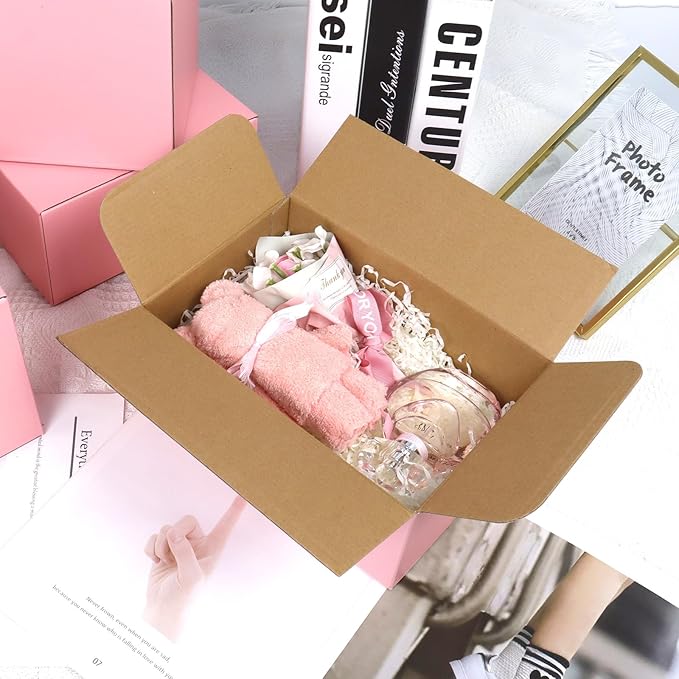 Pink Shipping Boxes Medium 8x8x4 Inches, 30 Pack Corrugated Cardboard Boxes for Packaging Small Business Mailing