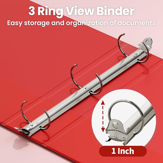 SUNEE 3 Ring Binders 1 Inch 12 Pack Classic Assortment, Clear View Binders Bulk Three Ring PVC-Free (Fit 8.5x11 Inches) for School or Office Business Supplies