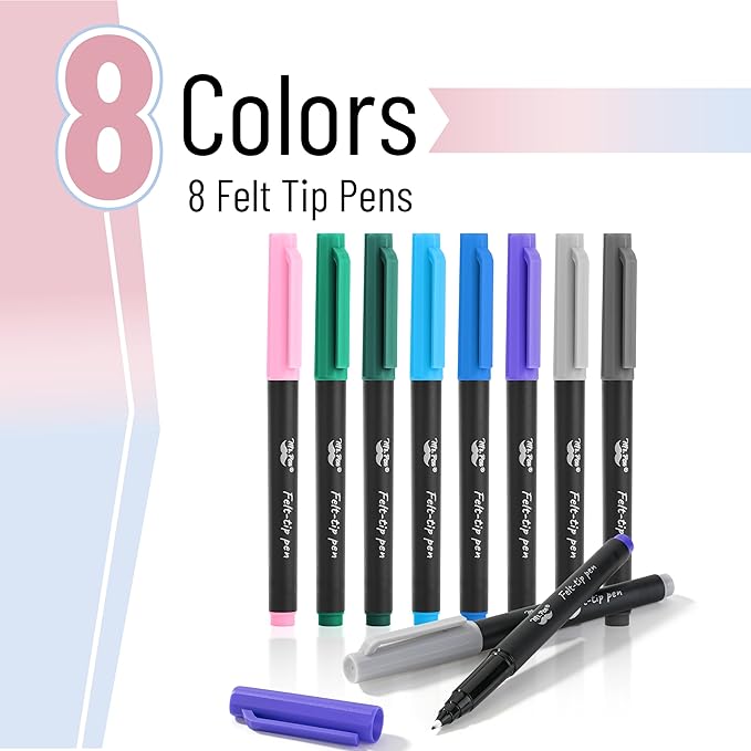 Mr. Pen- Felt Tip Pens, 8 Pack, 0.7mm Colorful Felt Pens, No Smear, Quick Dry